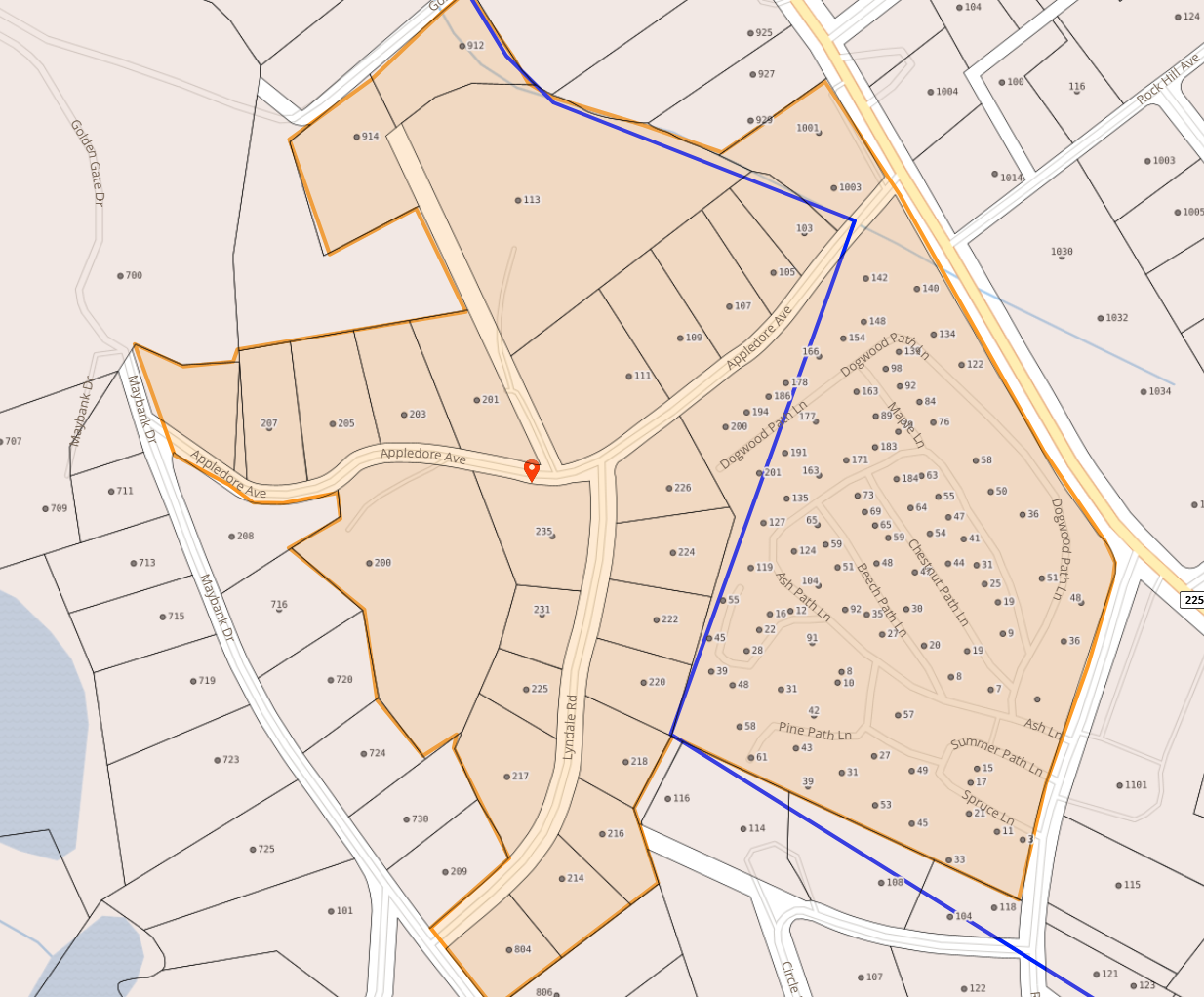 Map of the Appledore Ave area