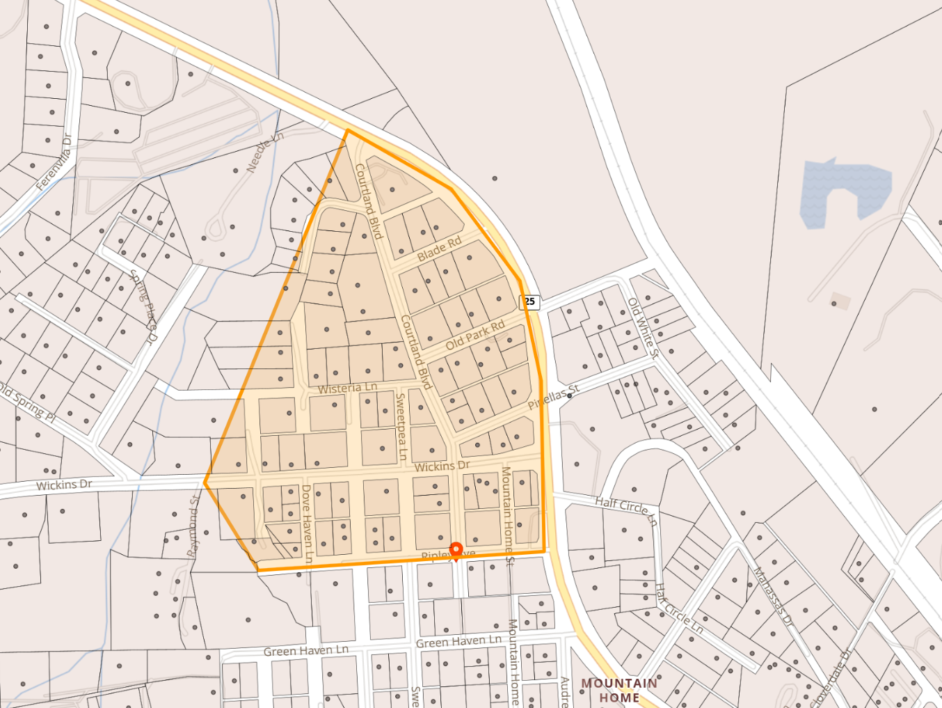 Map of Wickins Dr, Courtland Blvd, Ripley Ave in the Mountain Home area of Hendersonville Map of Wickins Dr, Courtland Blvd, Ripley Ave in the Mountain Home area of Hendersonville