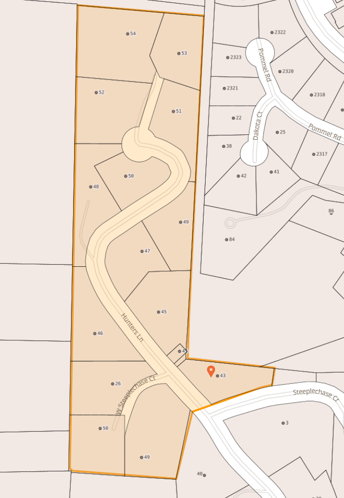 Map of the Hunters lan between pump station 113 and the top of Hunters Ln