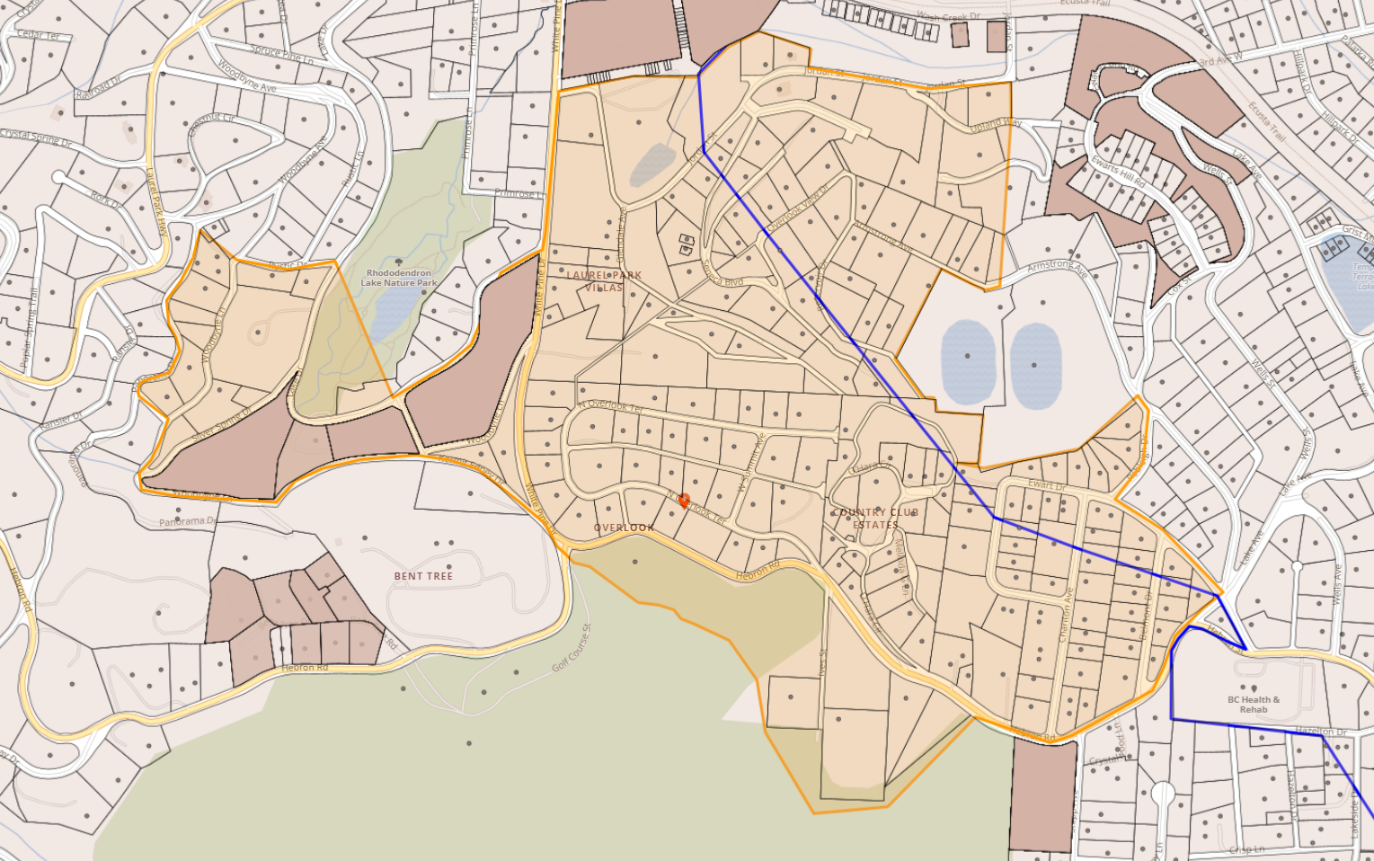 area map of Hebron Rd and North Overlook Terrace