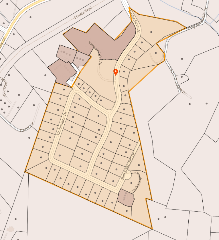 Map of Timberlane Dr and Evergreen Hill Dr in Etowah Map of Timberlane Dr and Evergreen Hill Dr in Etowah