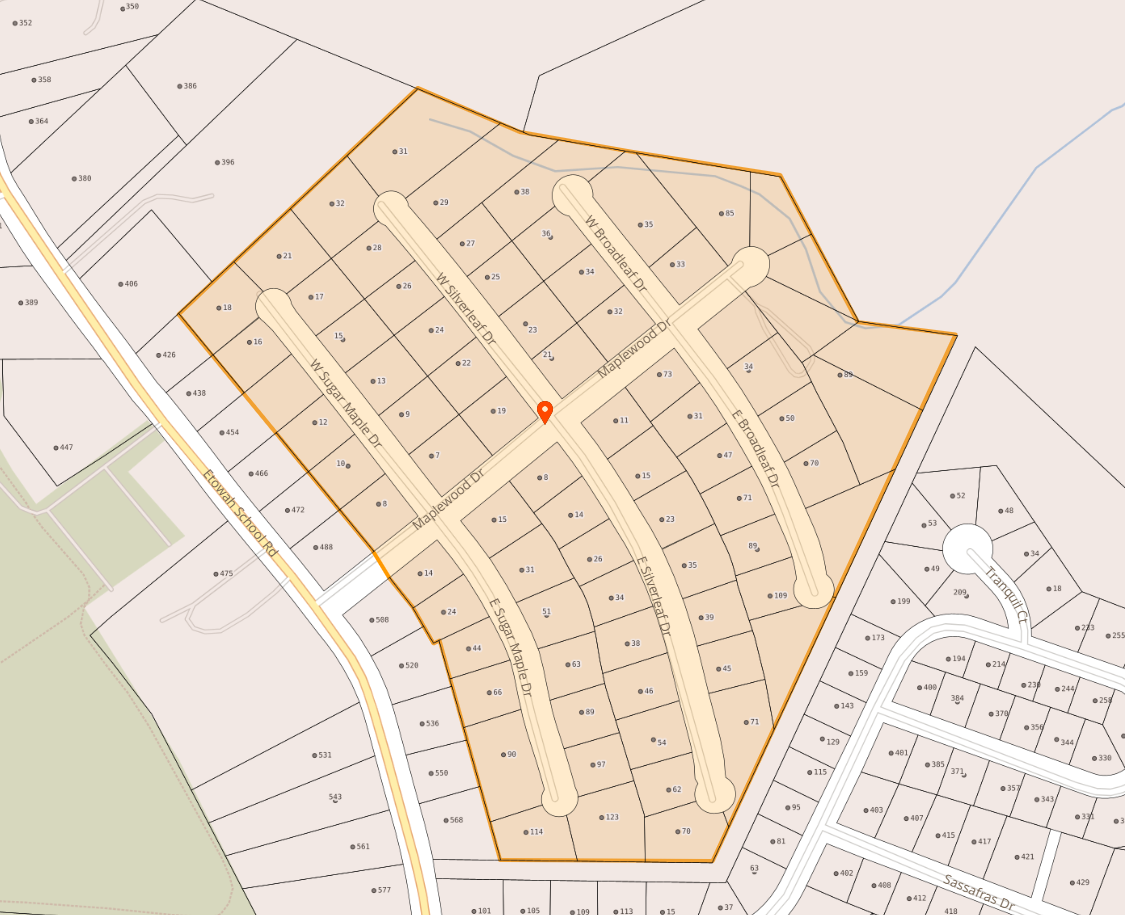 Map of Maplewood Dr area of Etowah
