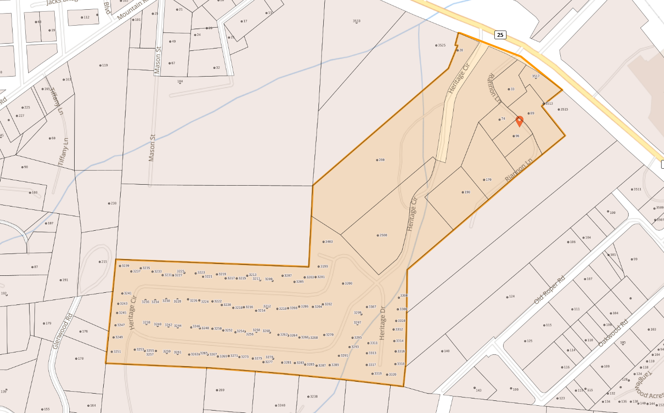 Map of Heritage Circle and Riannon Ln area in Hendersonville