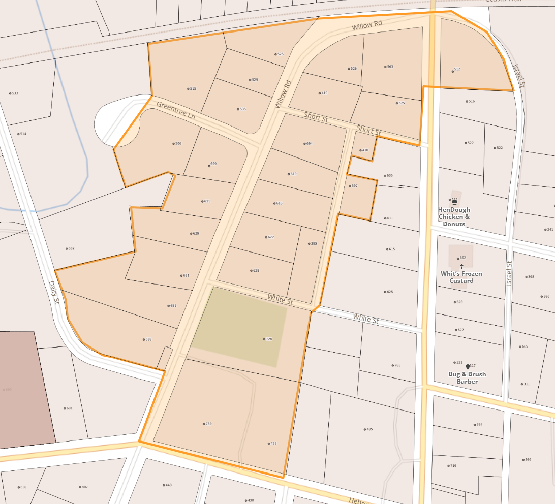 Map of Willow Rd Area between Kanuga and Hebron Rd