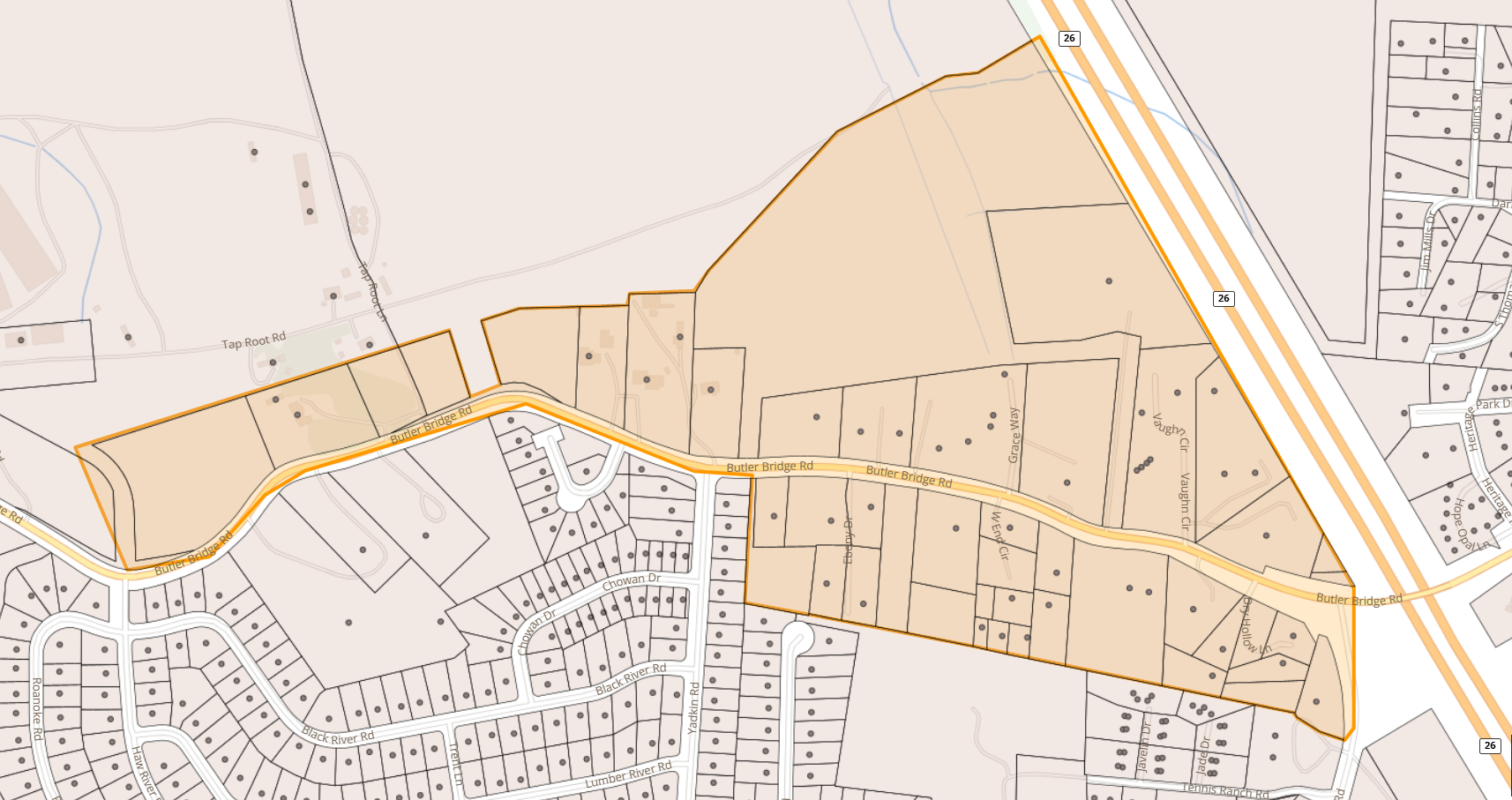 Map of Part 1 Butler Bridge Rd area of Fletcher Tap Root