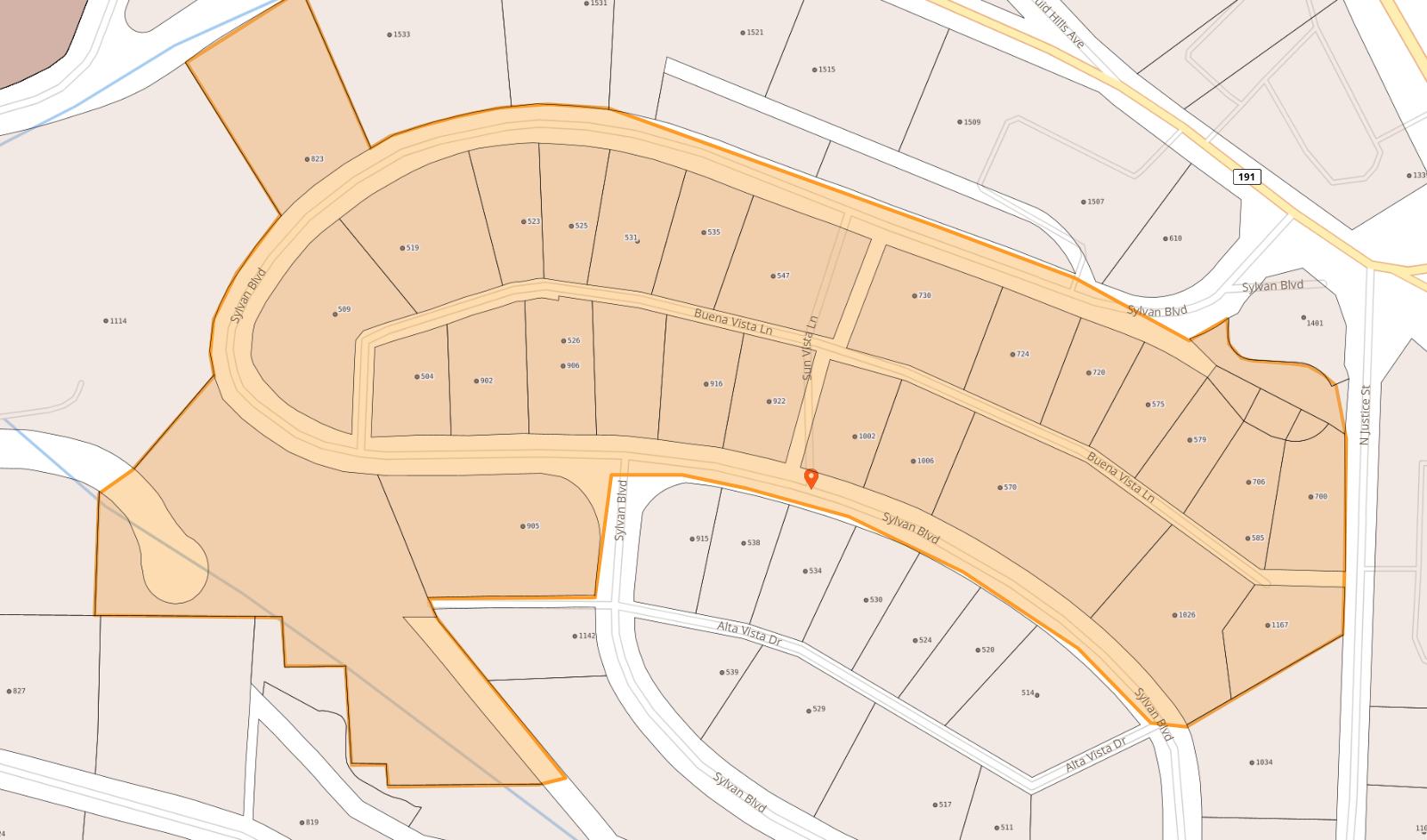 Map of Sylvan Blvd and Buena Vista Ln