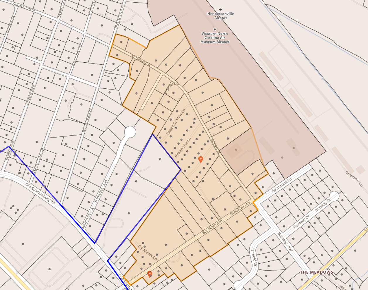 Map of Brooklyn Ave, E and W Gilbert St in Hendersonville