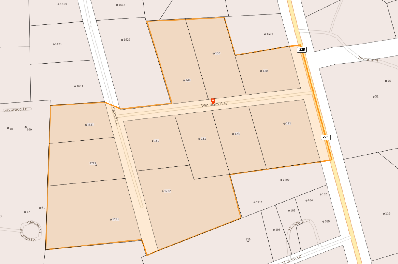 Map of Windham Way and Camelot Dr