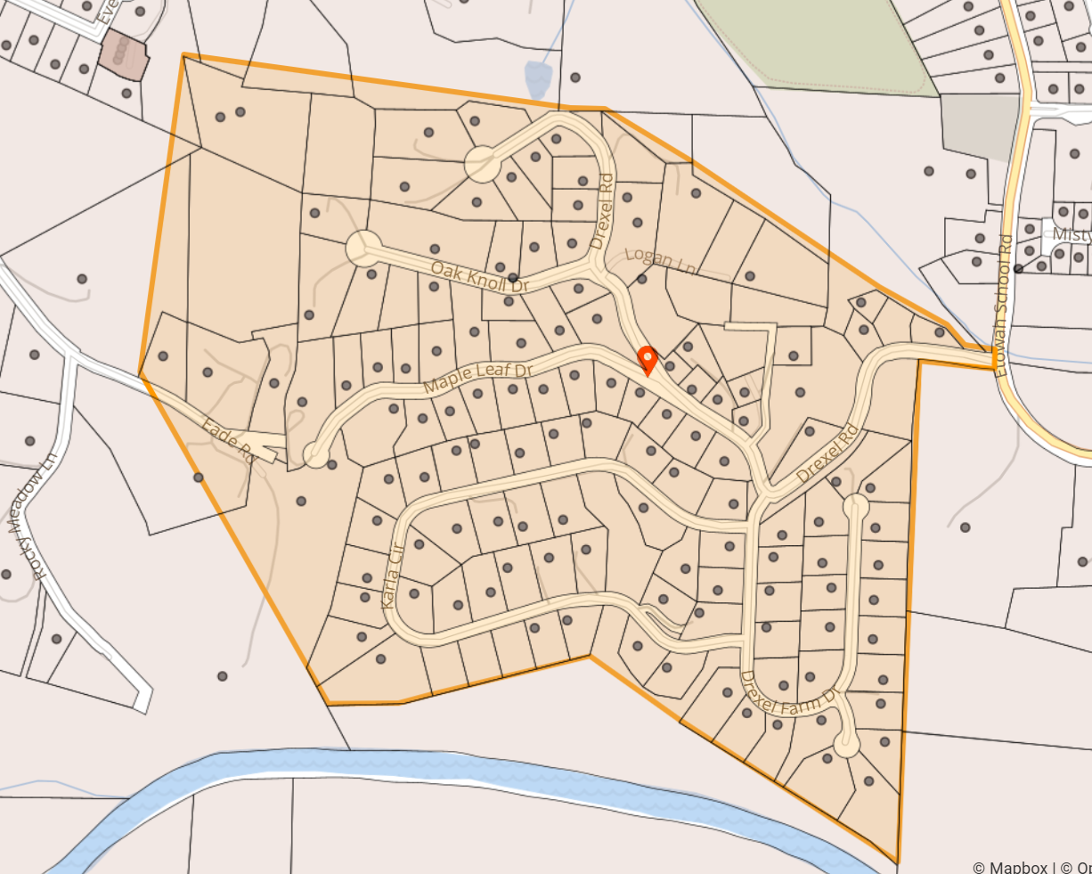 Map of Drexel Rd area of Etowah