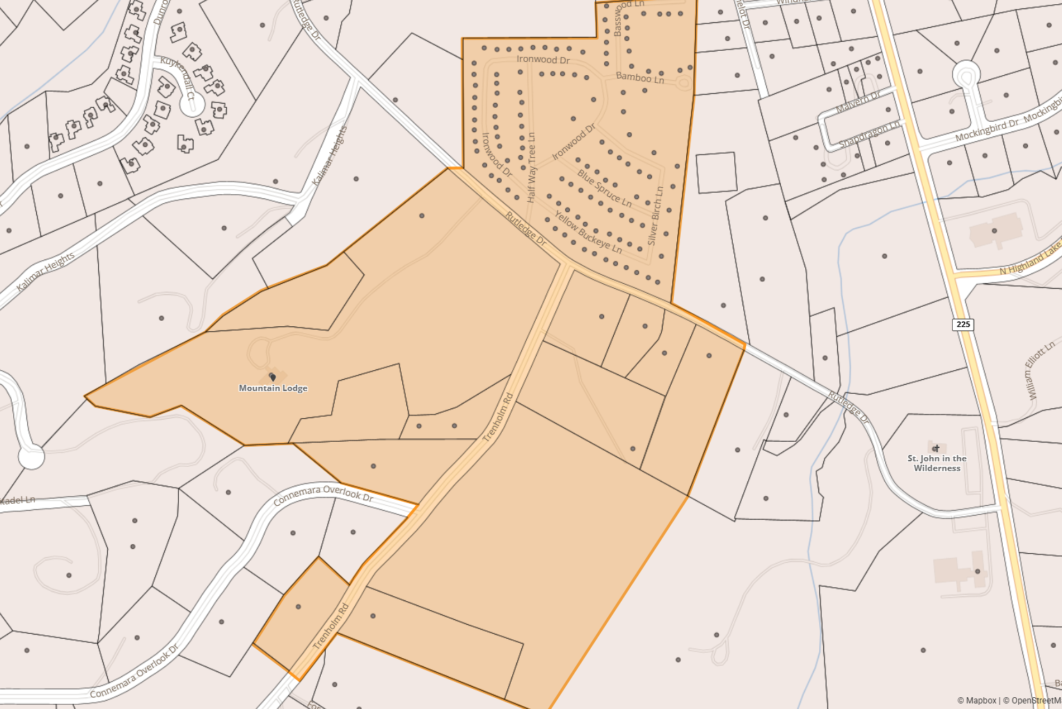 Map of Trenholm Rd and Rutledge Rd area of Hendersonville