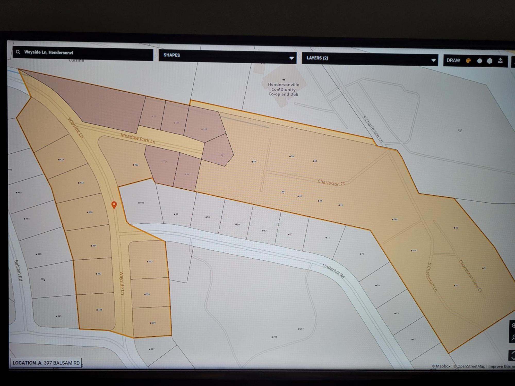 Map  of Wayside Ln, Meadow Park Ln, Charleston Ct., and Charleston View Ct.