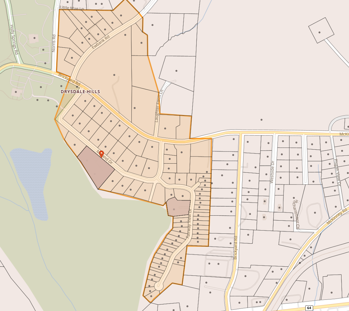 Map of rickyard Rd, Ewbank Rd, & Moland Dr area in Etowah NC