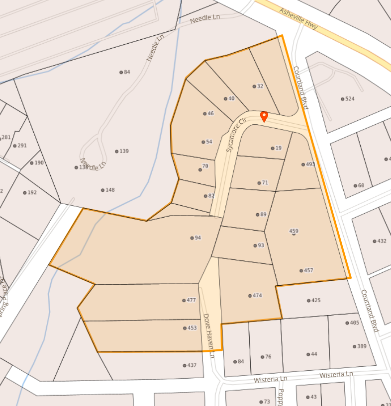 Map of Courtland Blvd Sycamore Circle Dove Haven ln in Hendersonville