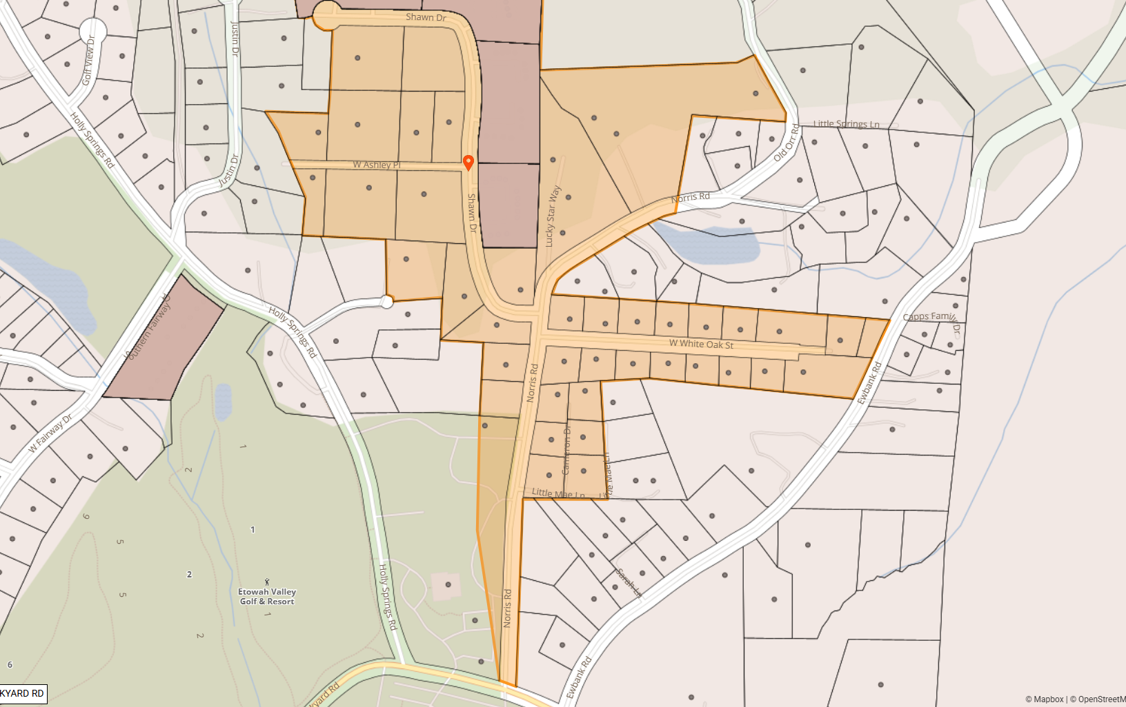 Map of Norris Rd and Shawn Dr in Etowah