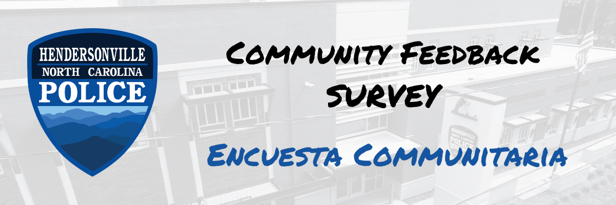 Police Patch with text: Community Survey Encuesta Communitaria