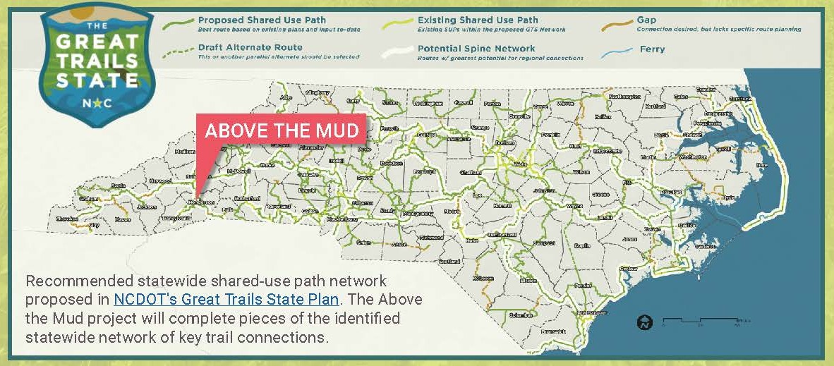 Great Trails State Map pointing out Above the Mud's location