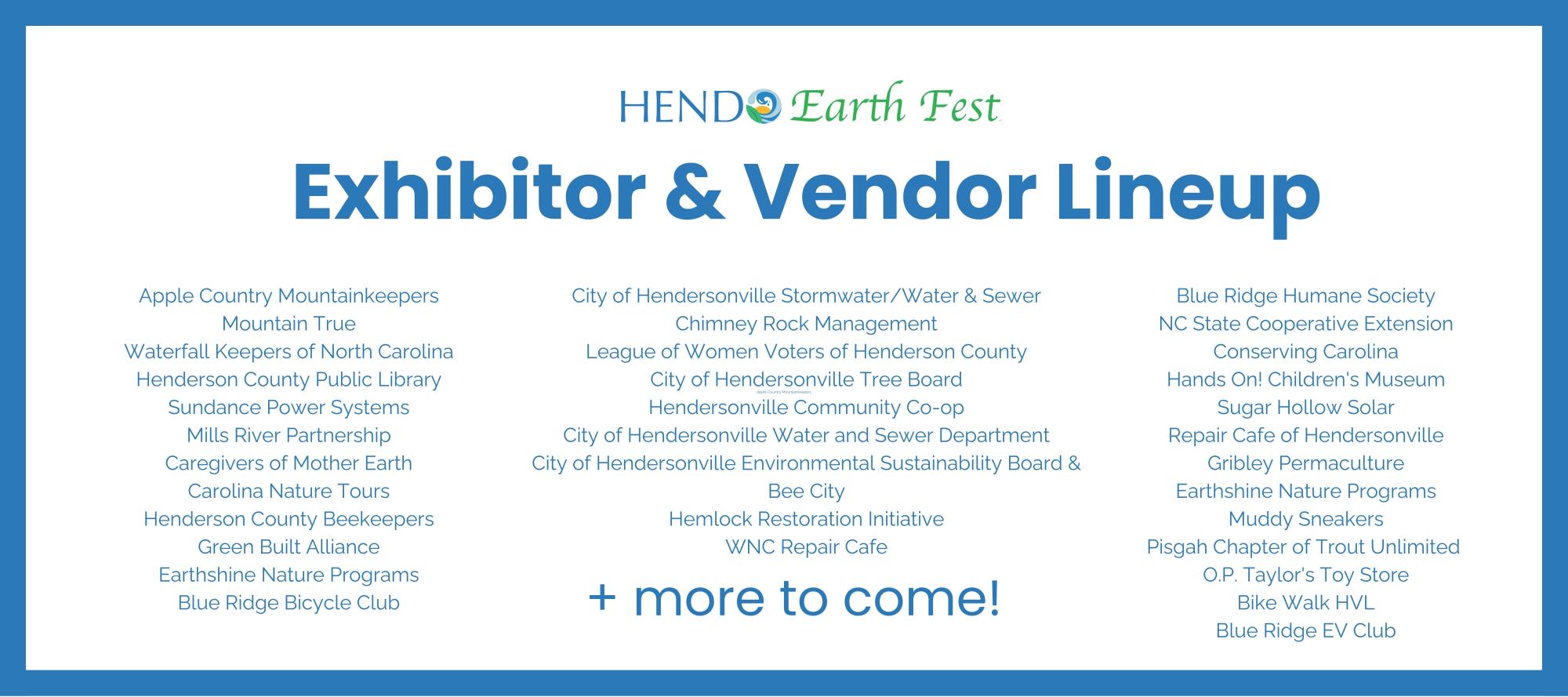 Hendo Earth Fest Exhibitor Lineup