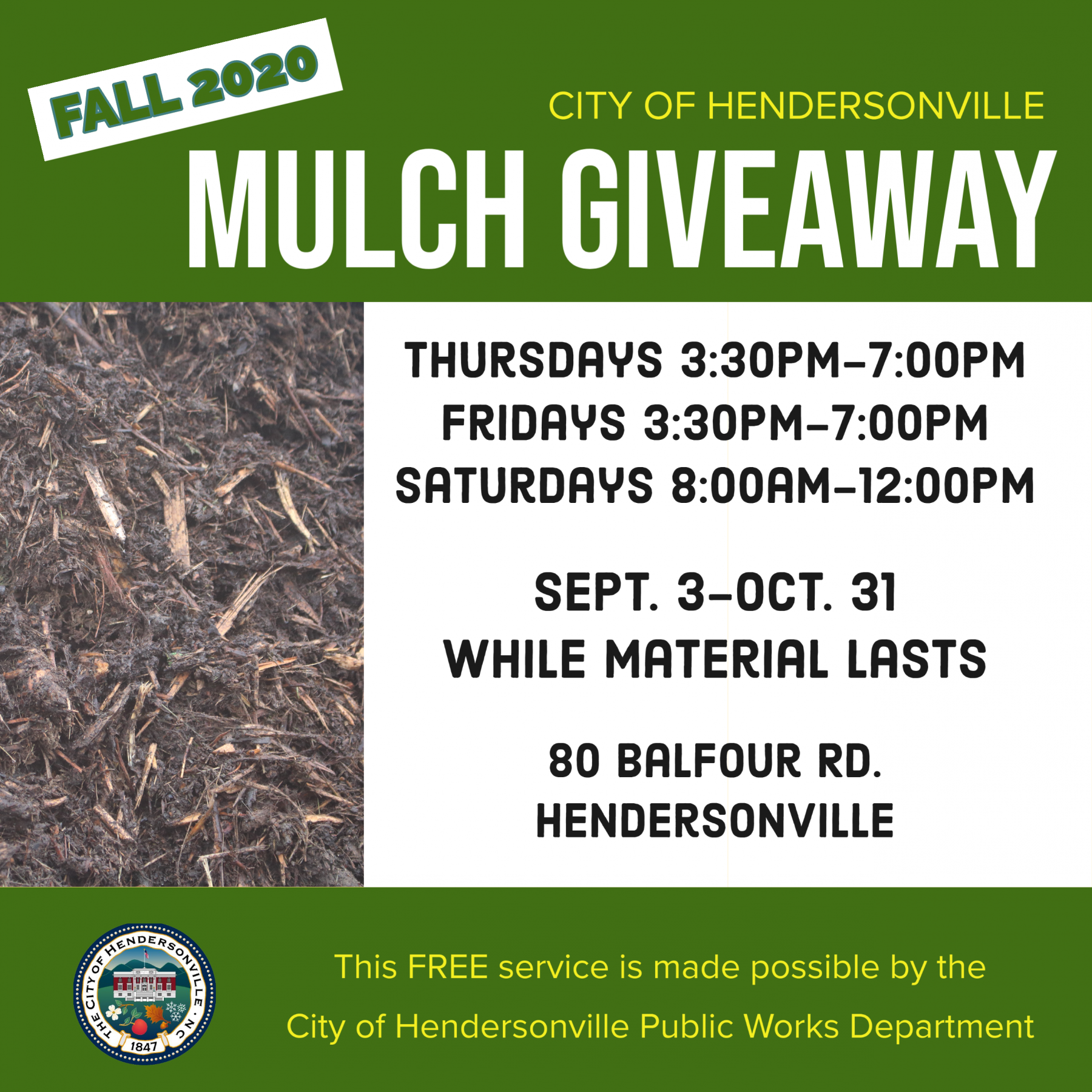 Fall Mulch Giveaway Until Oct. 31 / Bulk Leaf Collection Begins Oct. 19