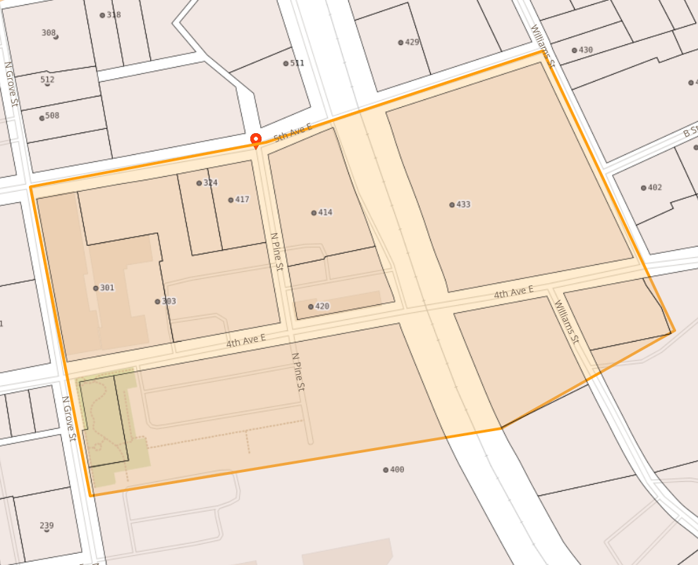 System Pressure Advisory for 4th Avenue East and North Pine Street Map showing 4th Avenue East and North Pine Street