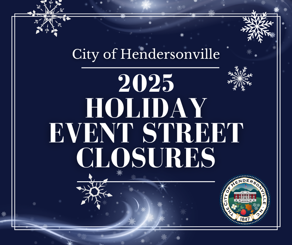 Downtown Street Closure graphic with snowflakes and city seal