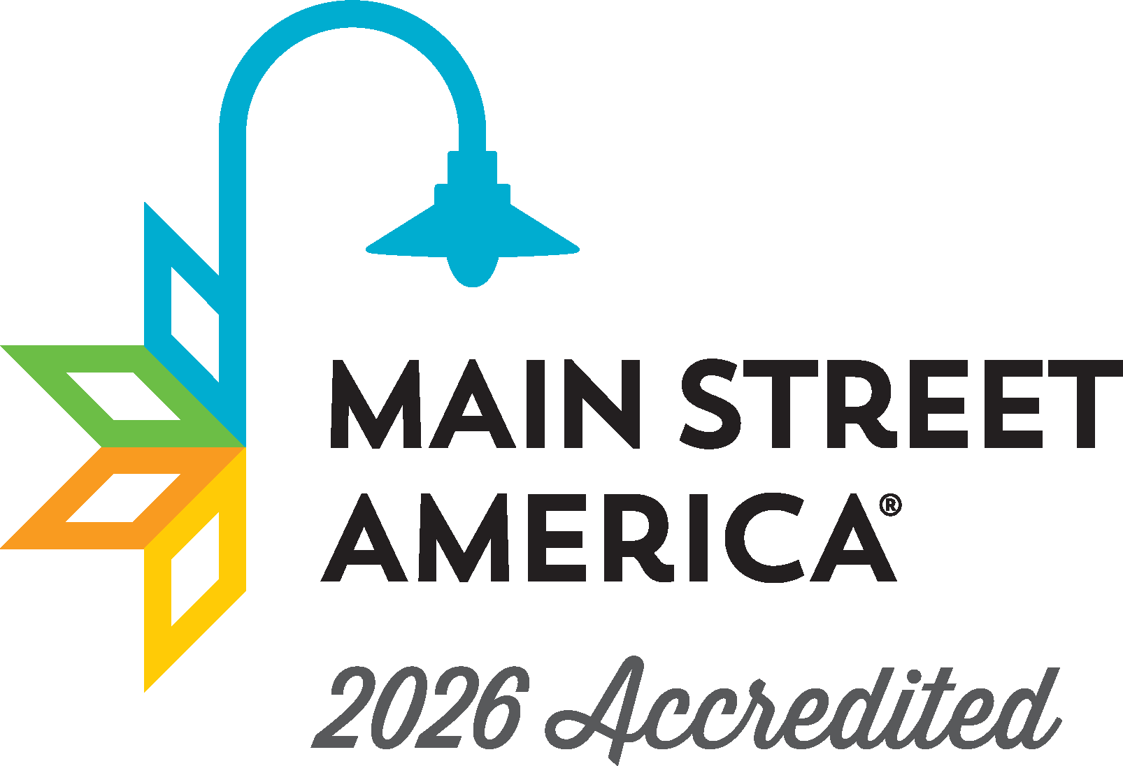 Logo that spells out text Main Street America, 2026 Accredited