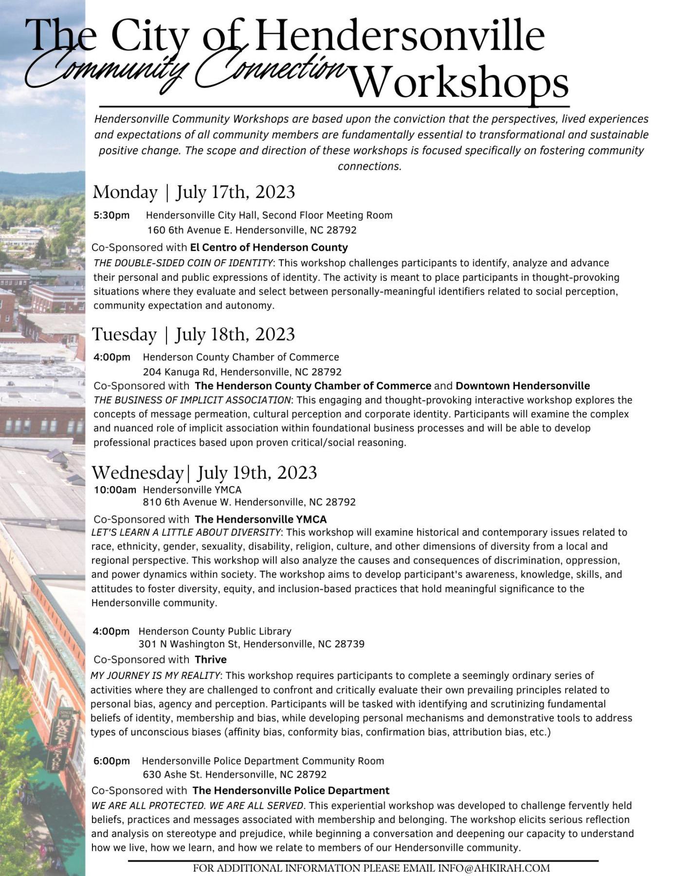 flyer with list of workshop meetings