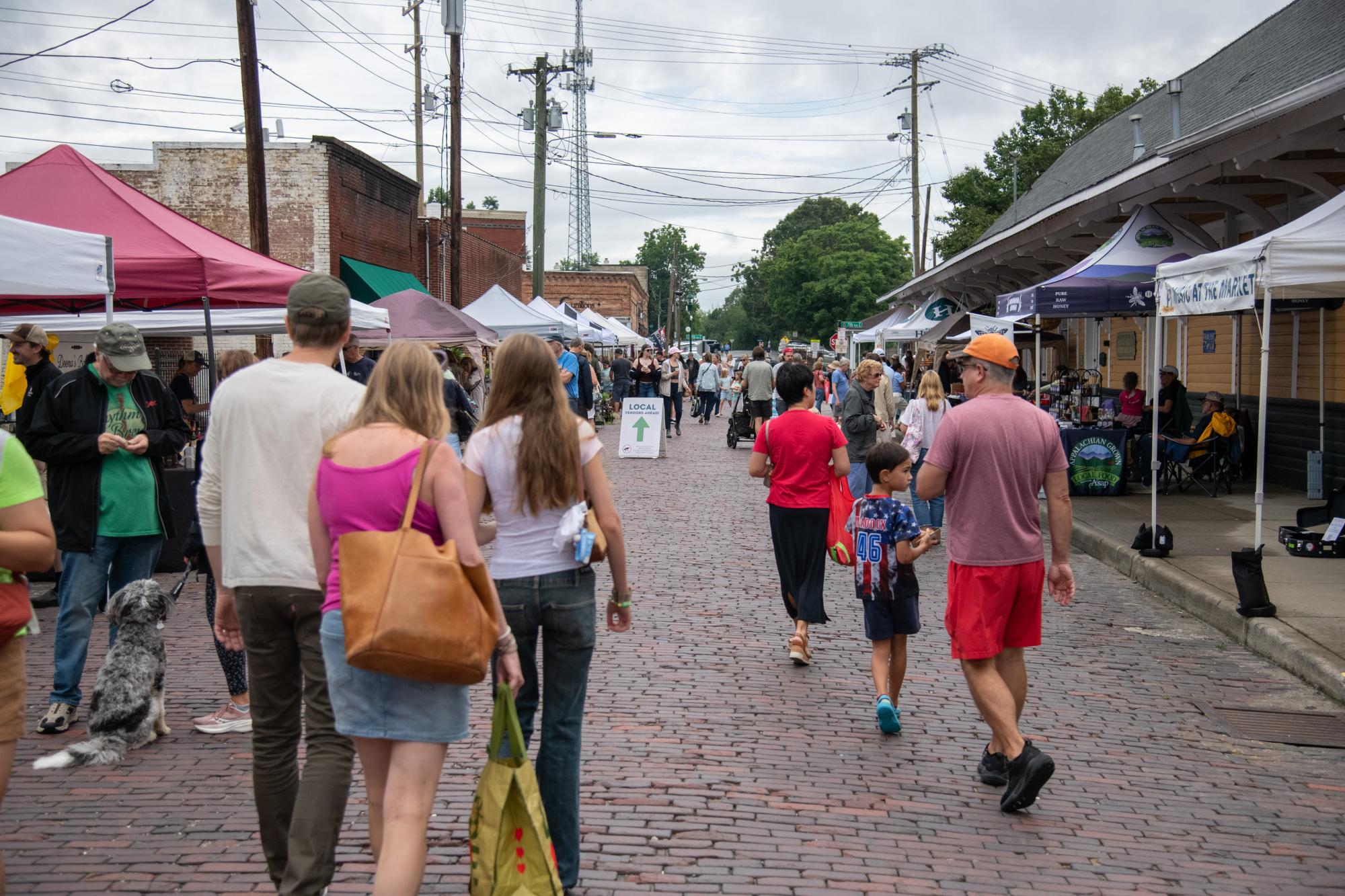 Crowd of people shopping at the Hendersonville Farmers Market