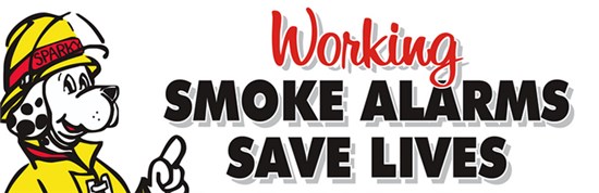 Fire safety graphic: "Working Smoke alarms save lives"